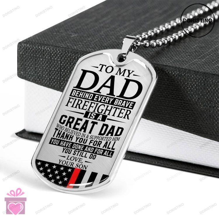 Dad Dog Tag Custom Picture Fathers Day Dog Tag Firefighters Dad  Thank You For All You Do  Love So Doristino Trending Necklace